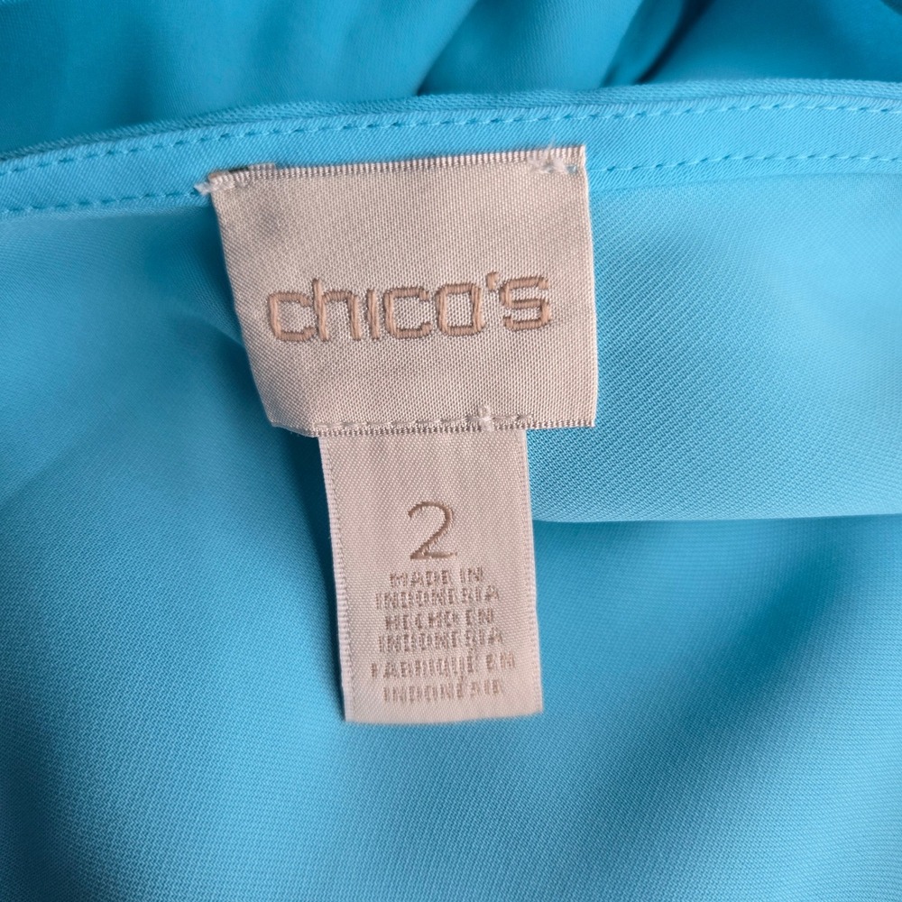 Chico's Robins Egg Blue V-Neck Bell Sleeve Blouse Top Chico's 2 Women's L Casual - Picture 3 of 9